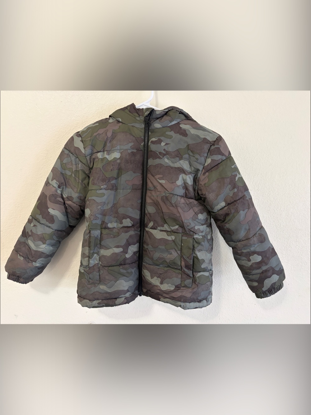 Kids Camo Puffer Jacket - Green/Gray